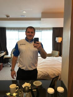 Curtis Turner in a hotel for a Darts competition